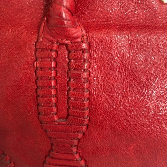 Rebecca Minkoff Red Leather Handbag w/cool leather Stitching royal blue lining - Picture 7 of 16